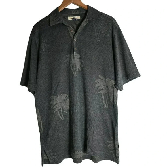 Tommy Bahama Silk Cotton Green Striped Palm Tree Pullover Polo T-Shirt Size M - Picture 1 of 11